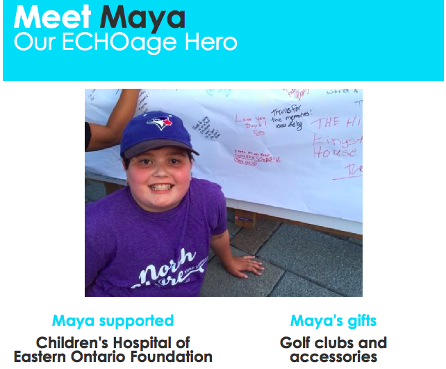 She chose CHEO! Way to go, Maya! | ECHOage - Get great gifts. Give to ...